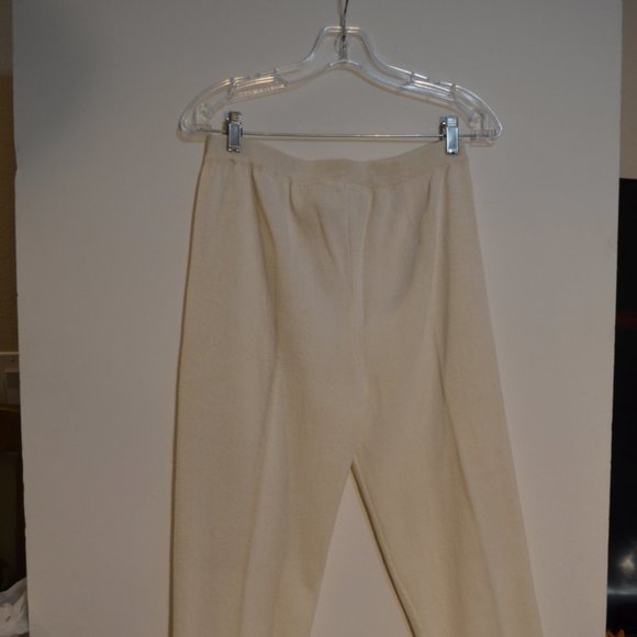 BONNIE BOERER & COMPANY (R) Ramie-Cotton White Wool Knit Pants Women Stretchy S - Picture 8 of 10
